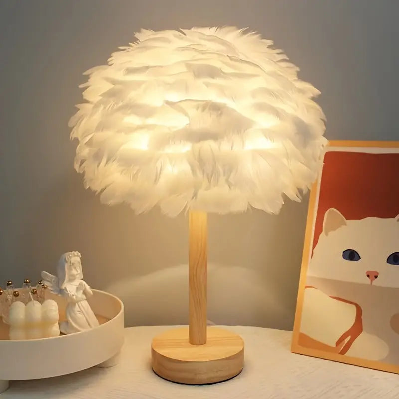 Elegant Retro White Feather Table Lamp for Home Decor