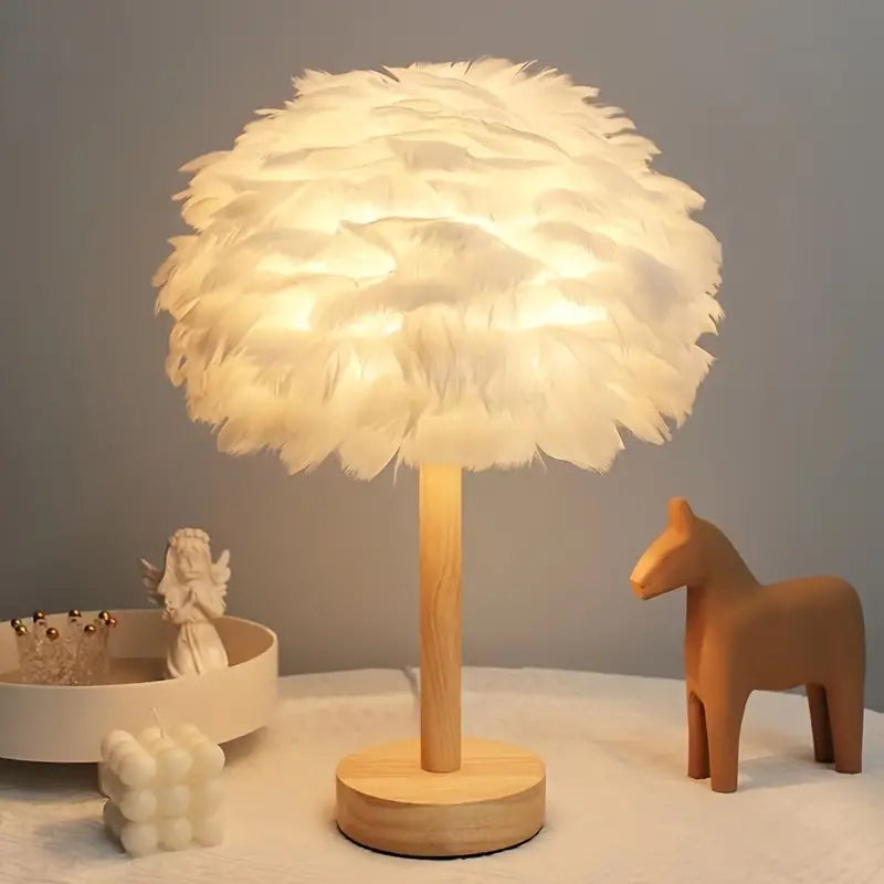Elegant Retro White Feather Table Lamp for Home Decor